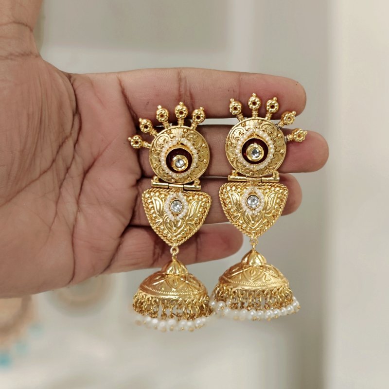 Meenal heritage jhumka with red meena work