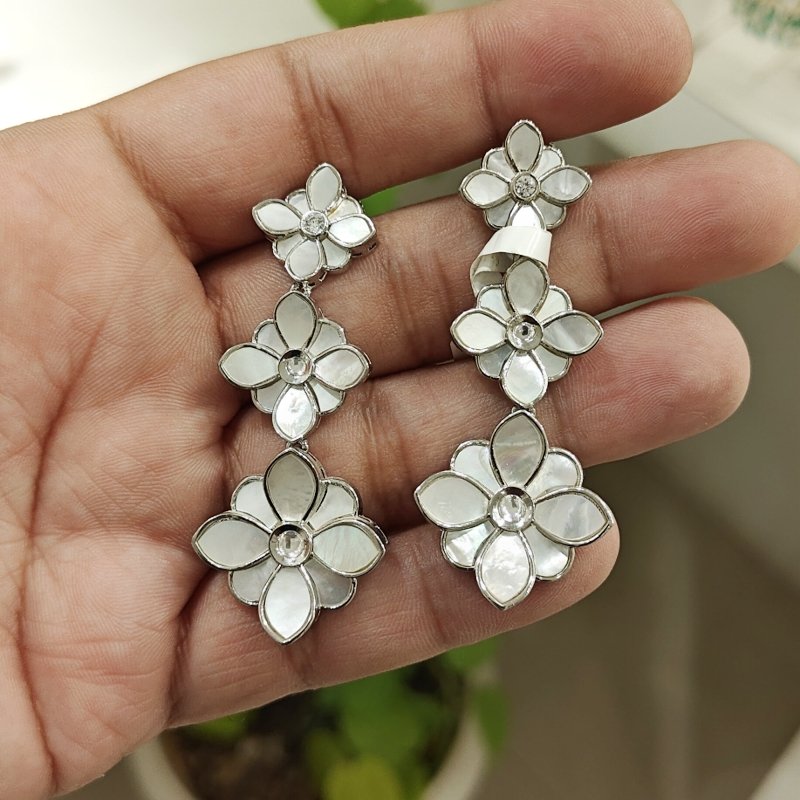 Pushpa mother of pearl earrings detail