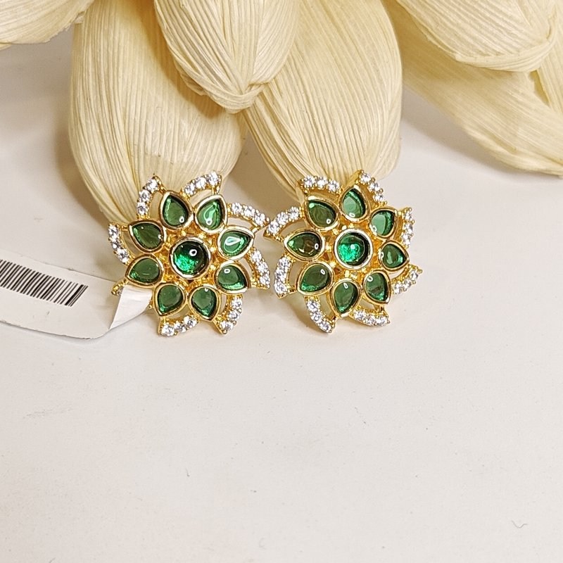 Sehar jadau studs with emerald green stone