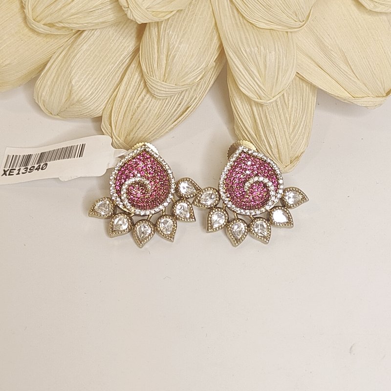 Aashi polki and CZ earrings in magenta