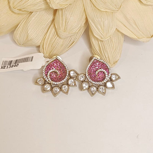 Aashi polki and CZ earrings in magenta