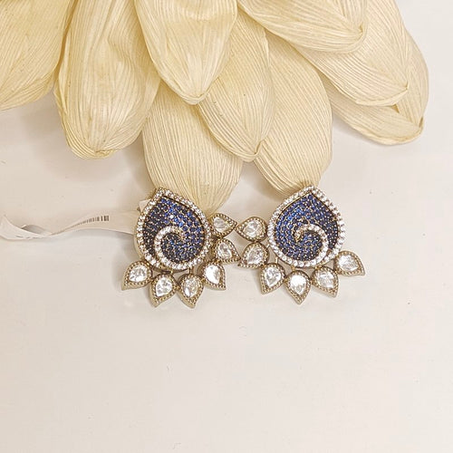 Aashi polki and CZ earrings in royal blue