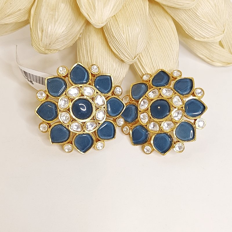 Arshia polki studs with blue stone