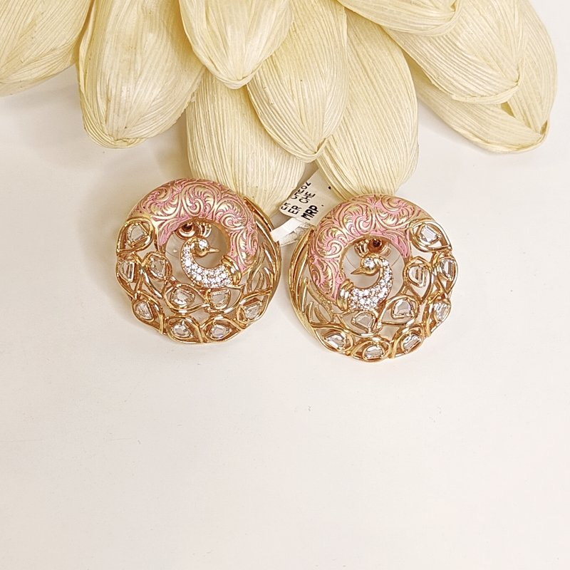 Mayura peacock polki studs in pink