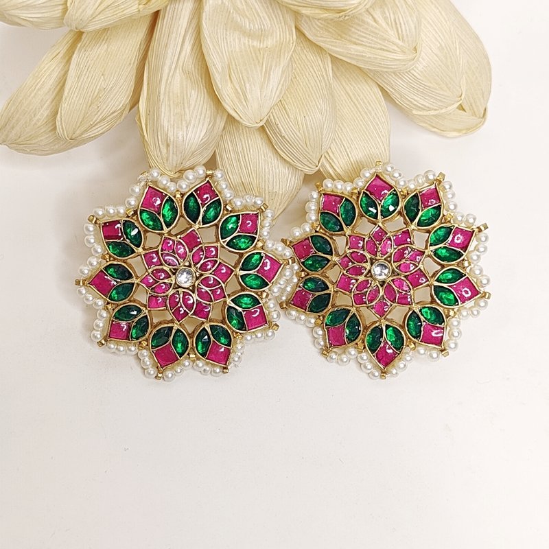 Kadambini paachi kundan studs with meenakari