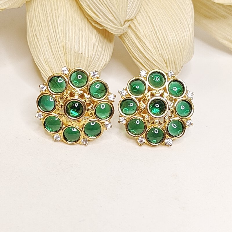 Simran jadau studs with green stone