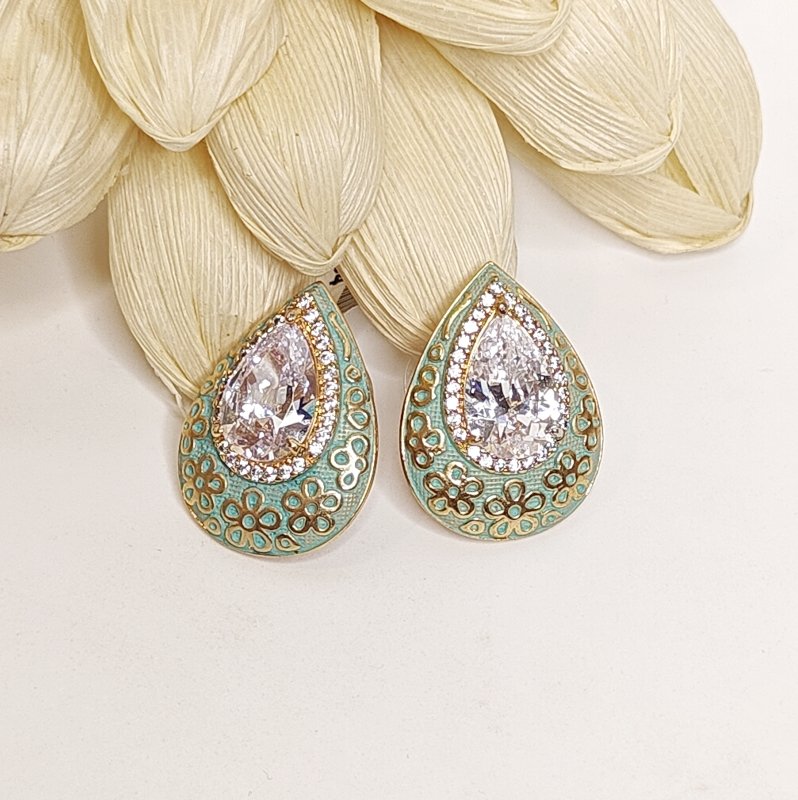 Harshita CZ meenakari floral studs