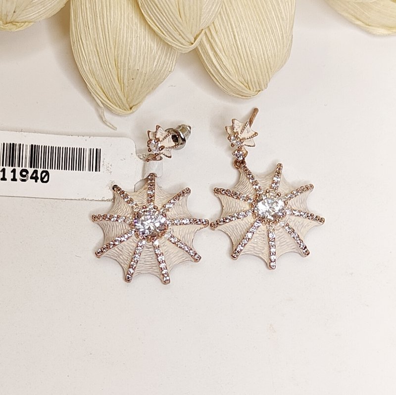 Reeva CZ cobweb studs in ivory enamel