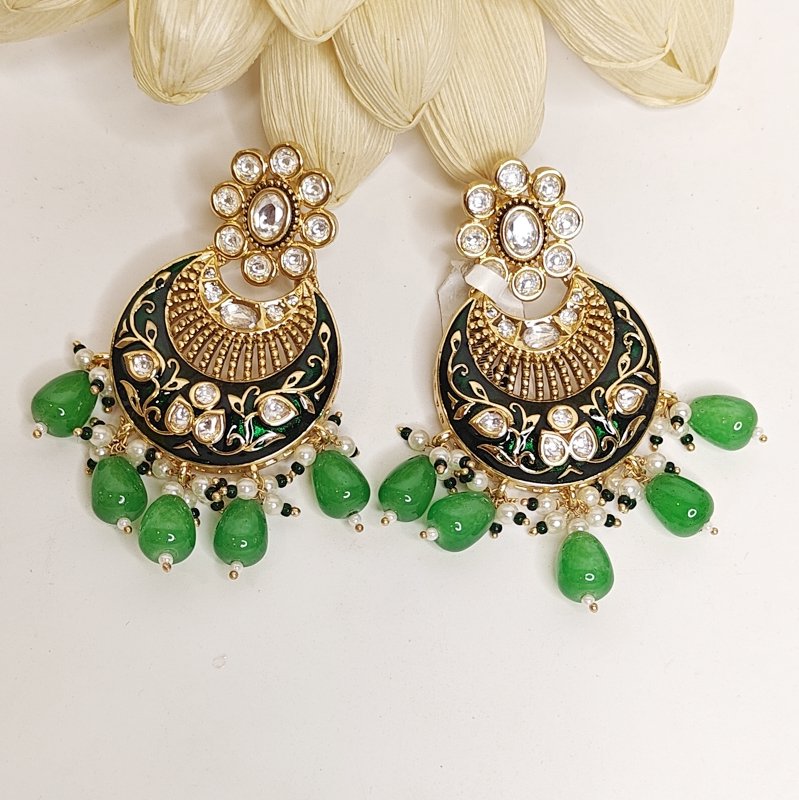 Purnima polki earrings with green drops