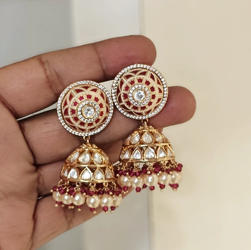 Aashna polki jhumka with meena work