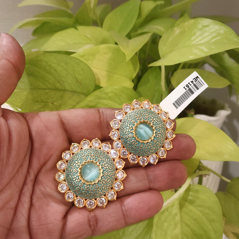 Esha mint green enamel studs detail