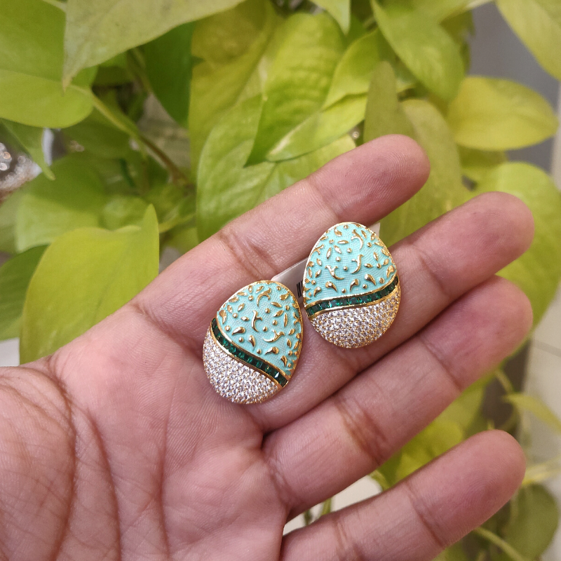 Nisha mint enamel studs detail