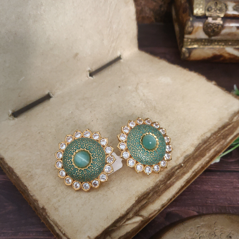 Esha mint green enamel studs