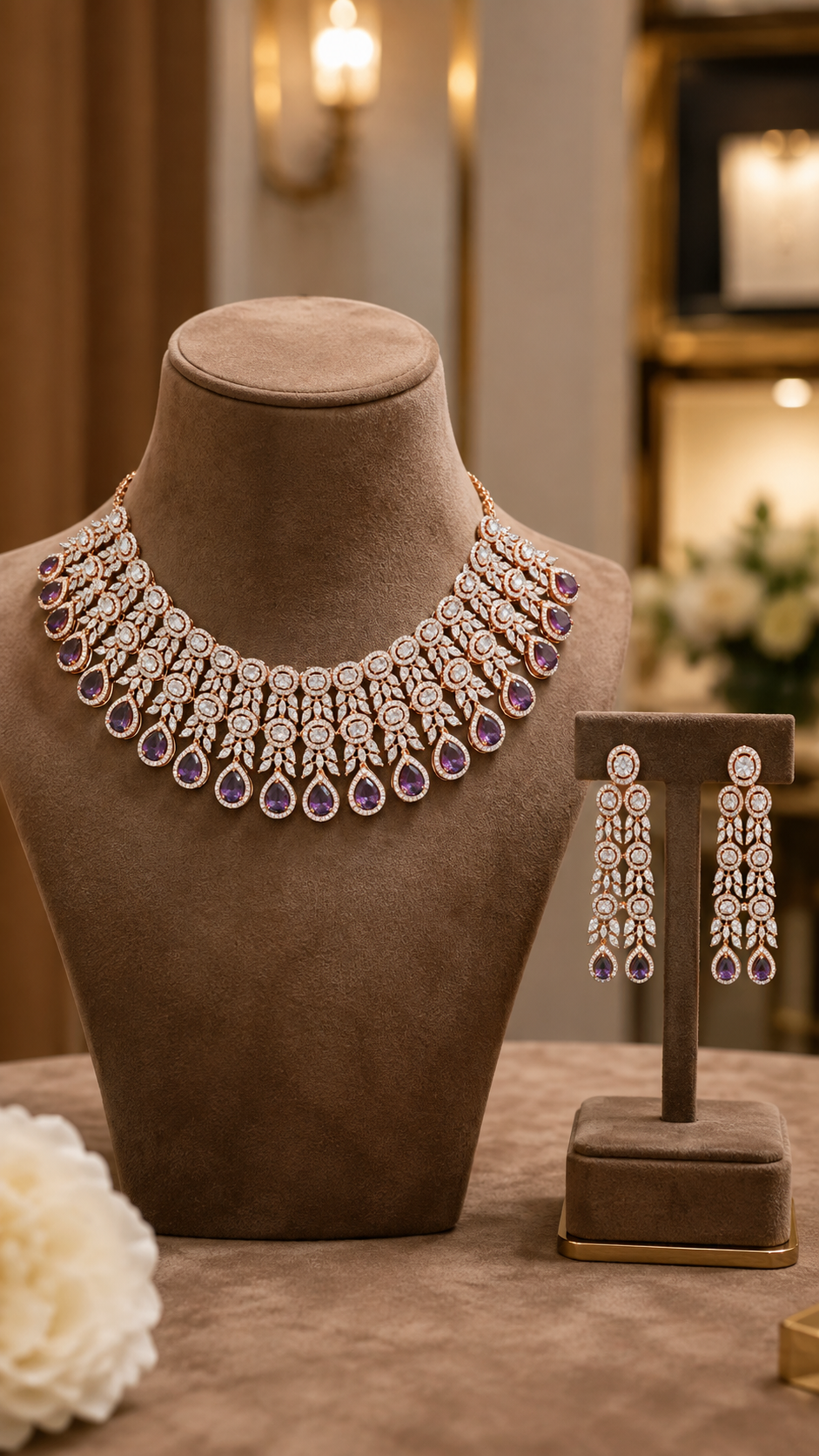 Hiya Purple Necklace Set Rose Gold