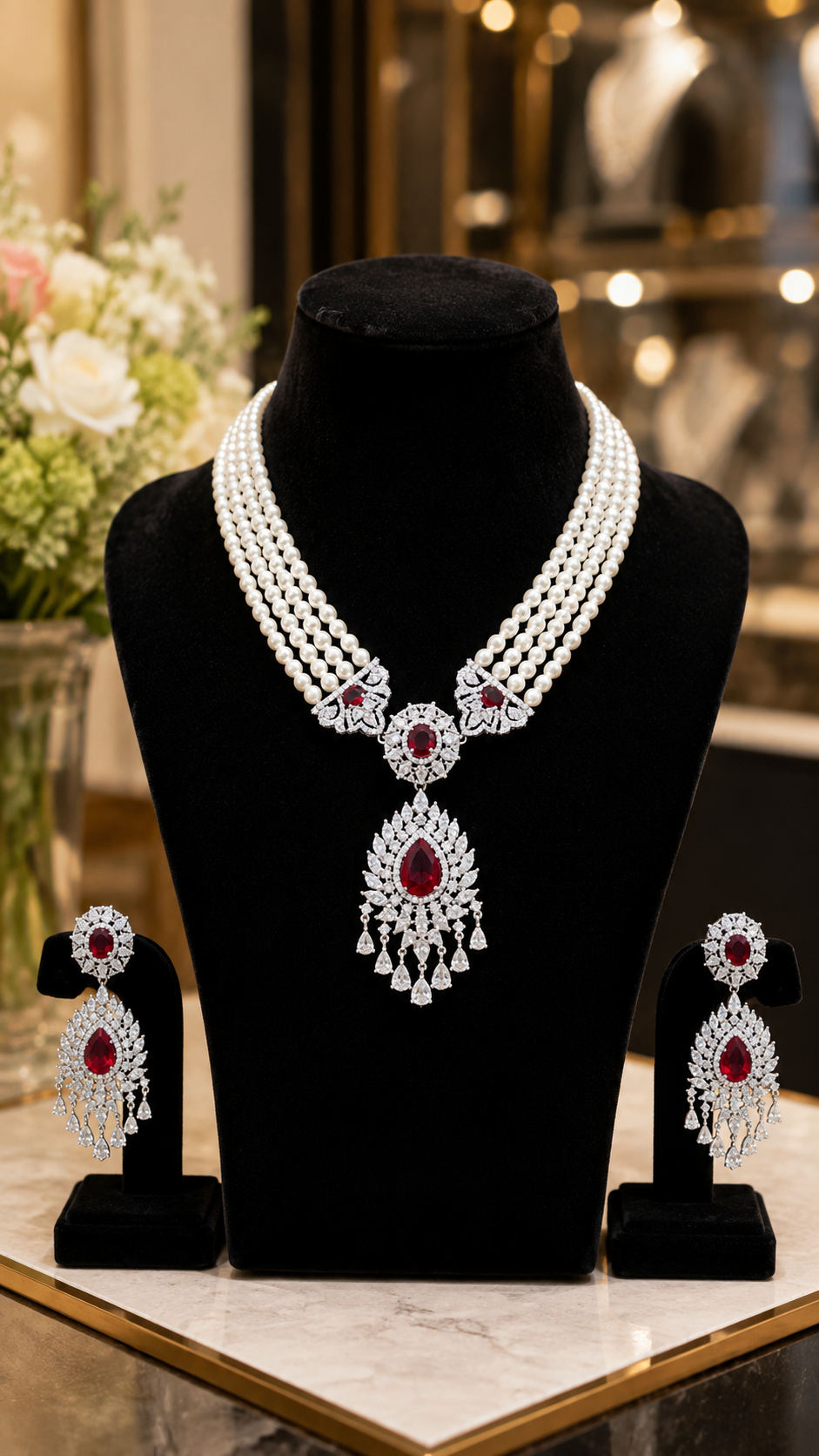 Rehana Pendant Set Ruby Red