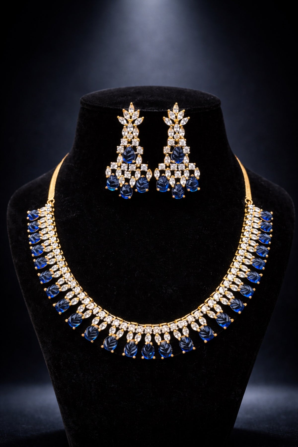Sapphire Royal AD necklace set on black