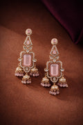 Quartz Royal AD jhumki earrings in baby pink