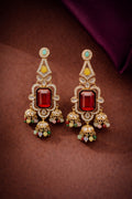 Quartz Royal AD jhumki earrings in red ruby