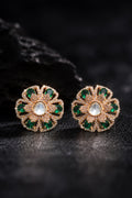 Flower AD and moissanite studs with emerald green stones