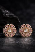 Flower AD and moissanite studs with baby pink stones