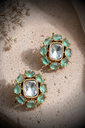 Glow kundan studs with mint green stones
