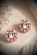Glow kundan studs with baby pink stones