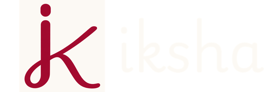 Iksha The Label logo, cream on maroon