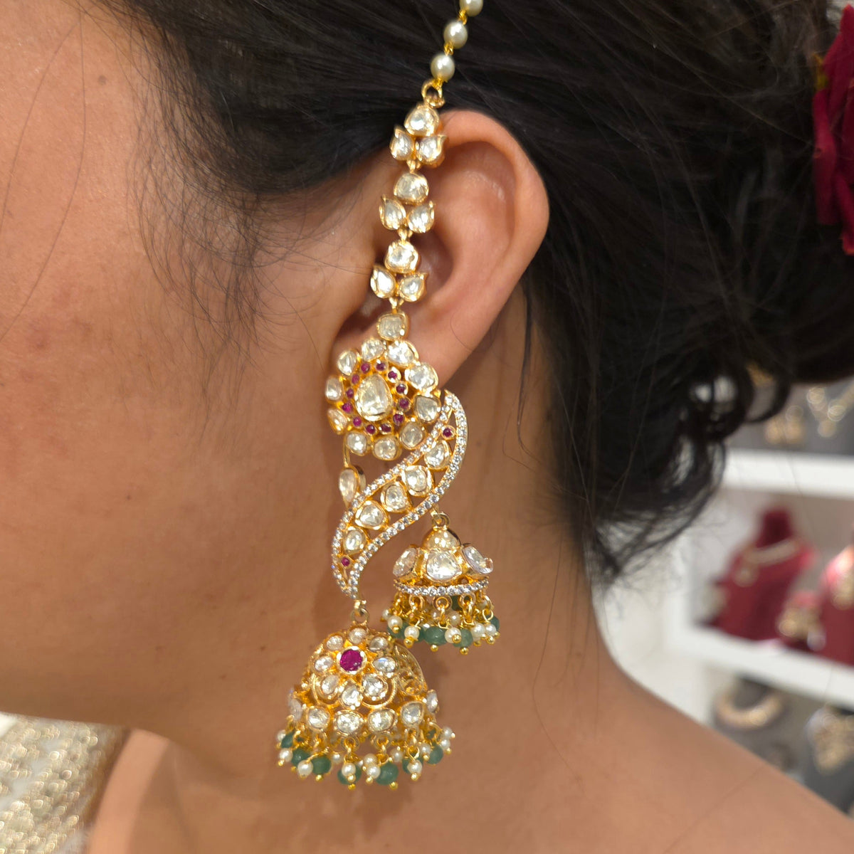 Gauravi moissanite polki jhumka detail