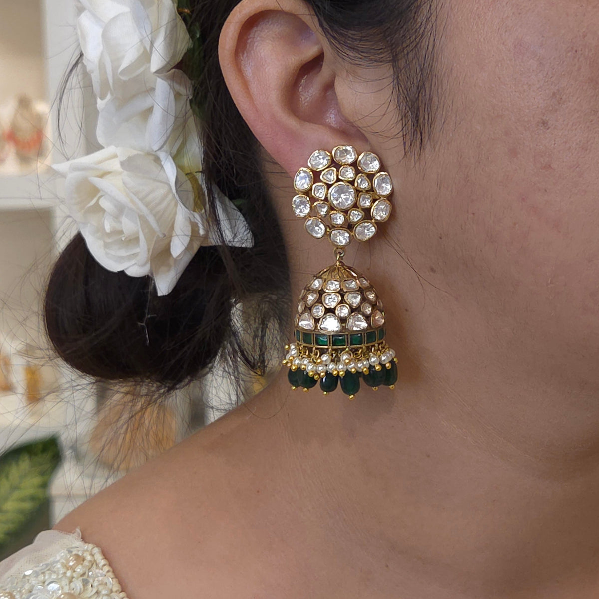 Mehrunnisa uncut moissanite polki jhumka