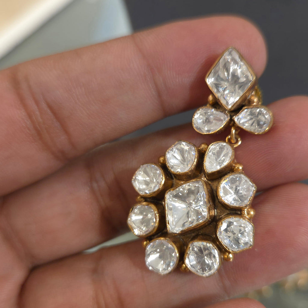 Anvi white moissanite polki studs detail