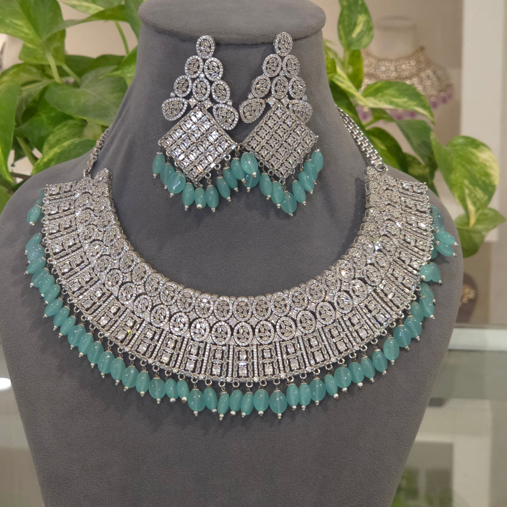 Amolika AD necklace set in sky blue