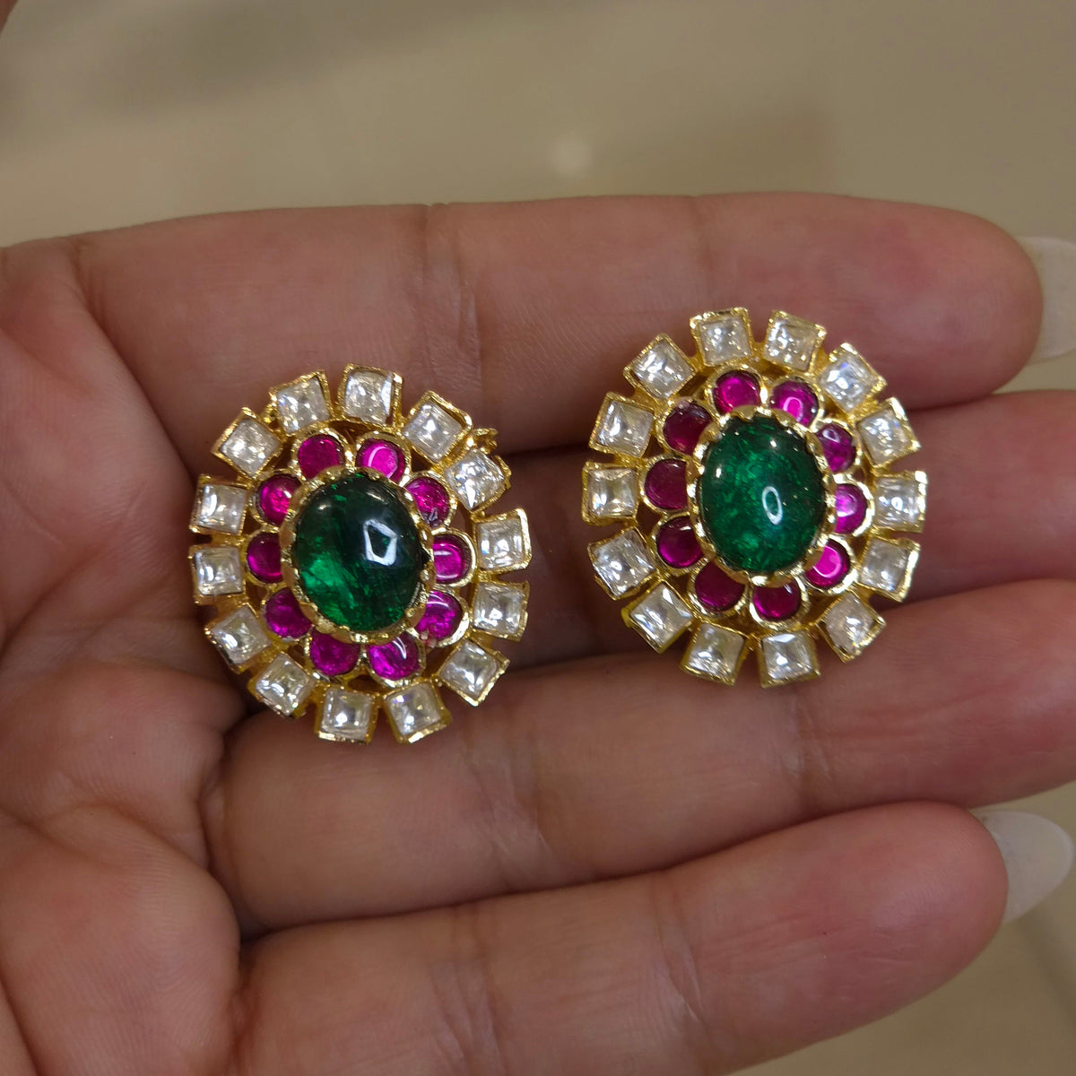 Mira moissanite polki floral studs