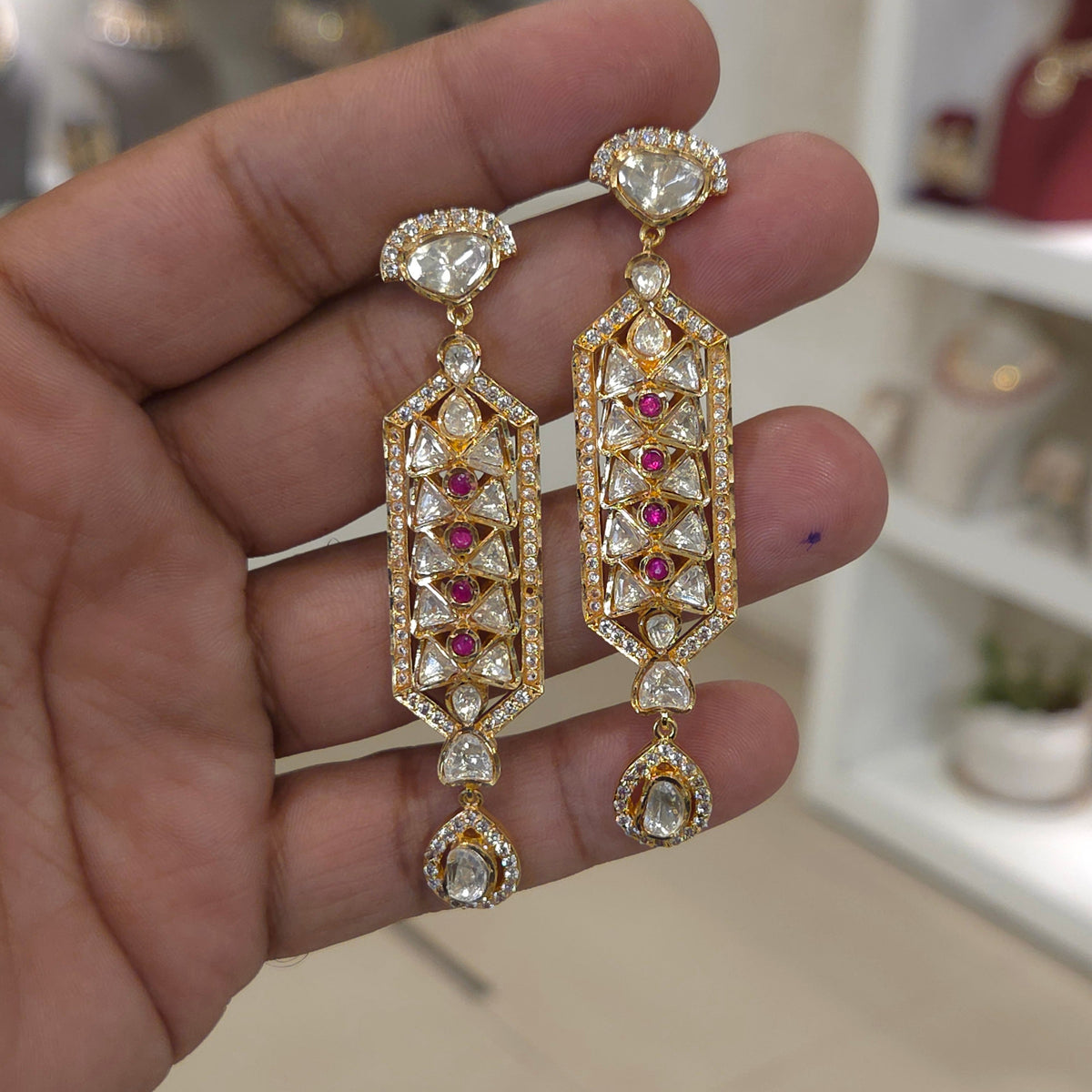 Naina moissanite polki earrings detail