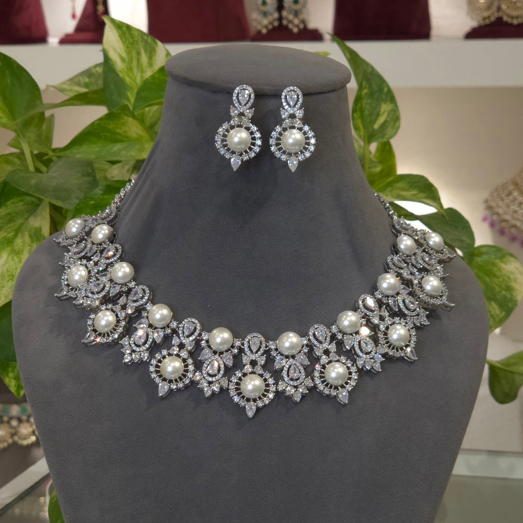 Phalguni pearl AD necklace set