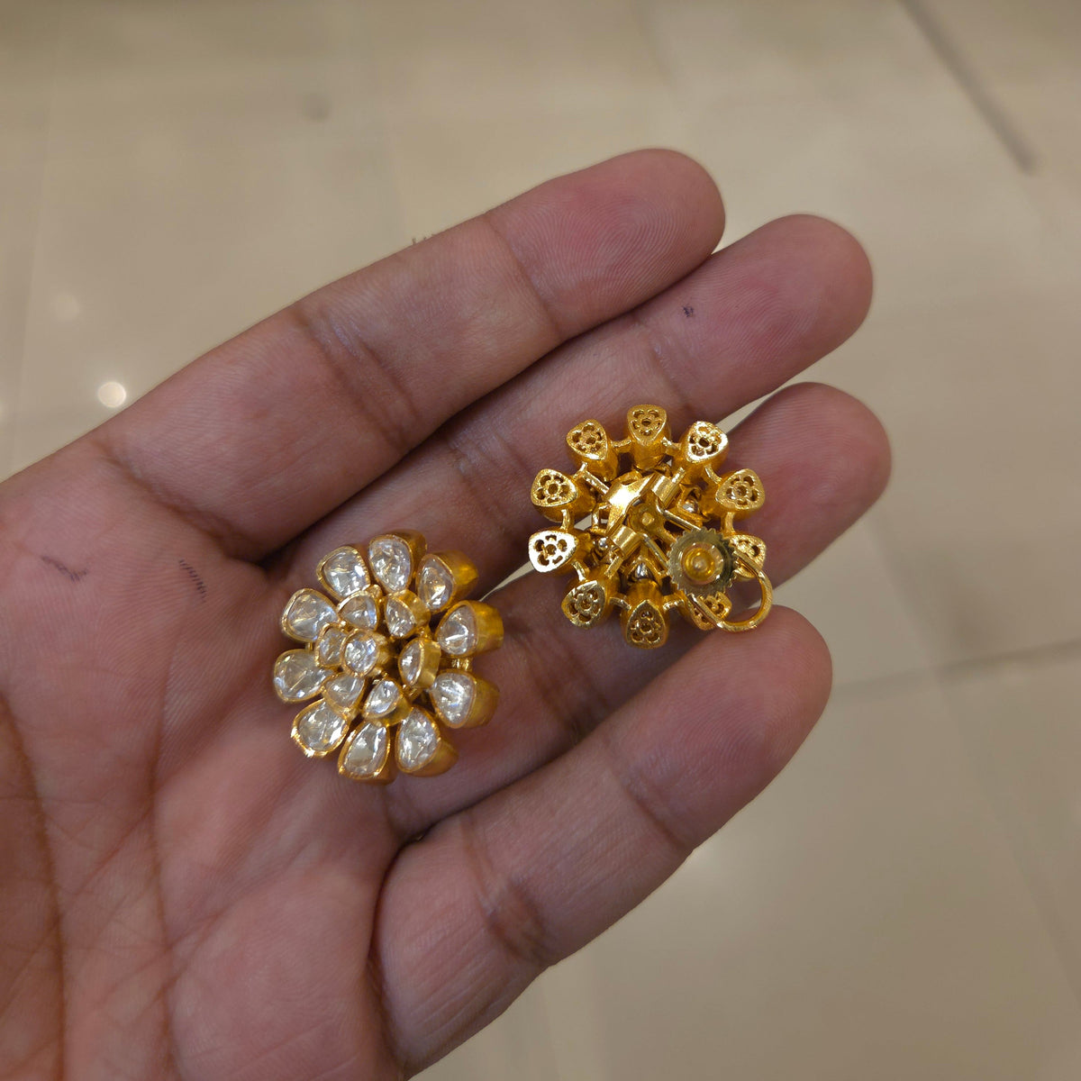 Gargi statement moissanite polki studs detail