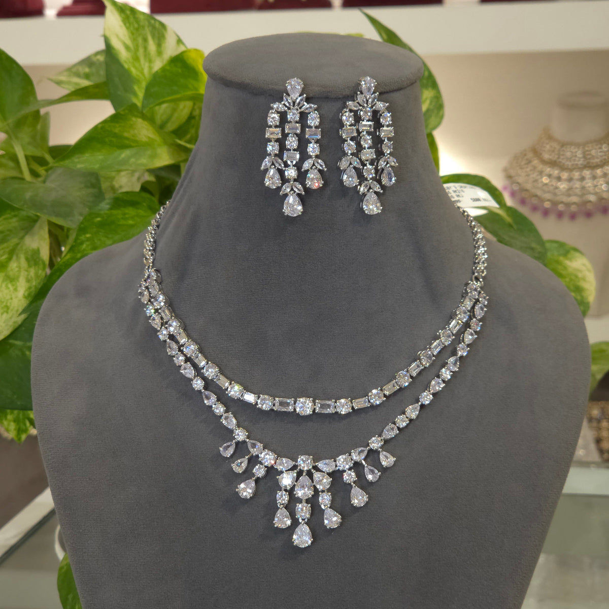 Latika AD double-line necklace set