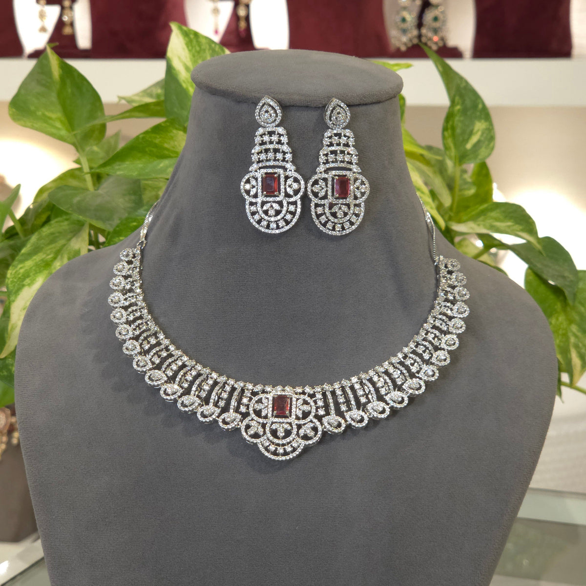 Rangoli AD necklace set in hot pink