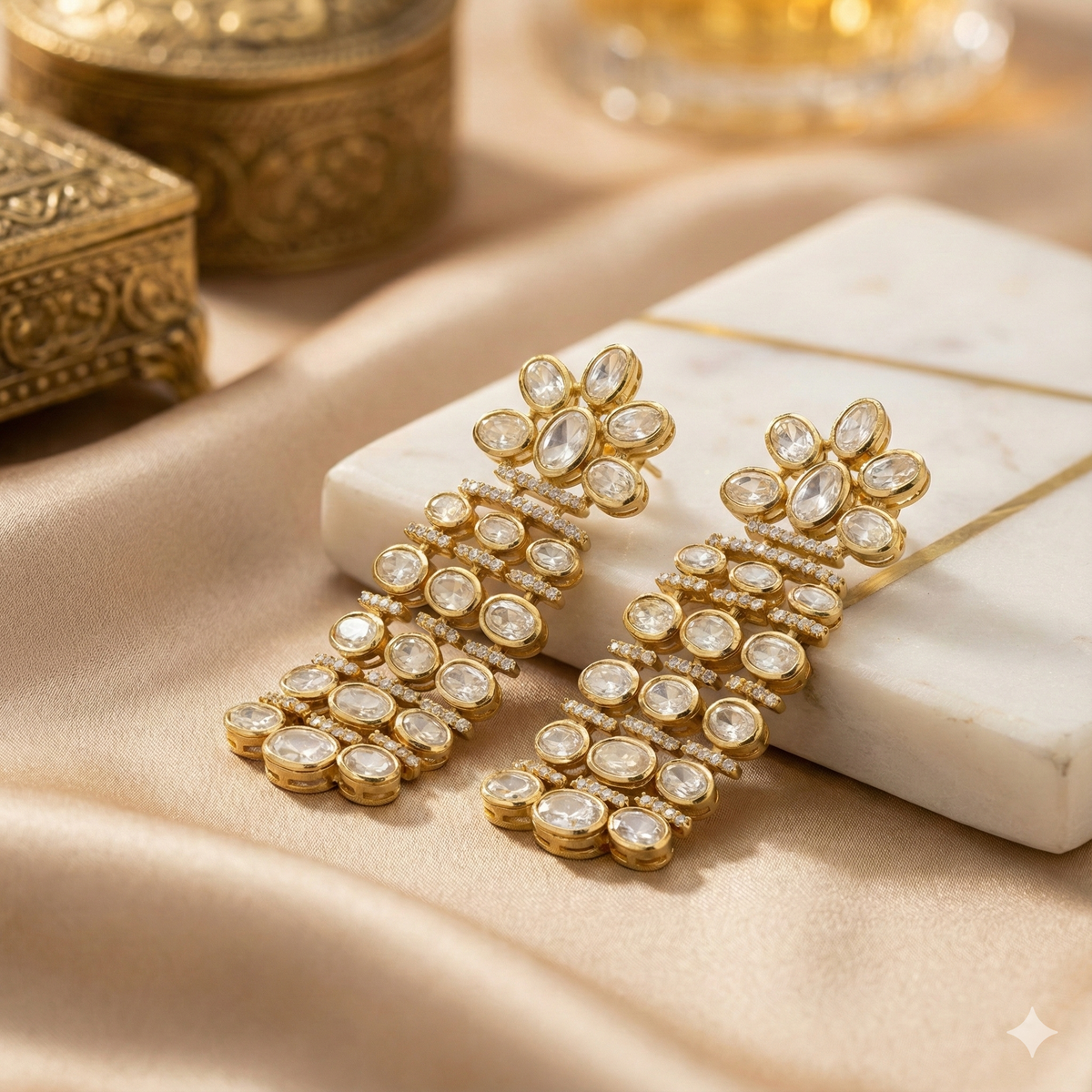Mridula triple-layered moissanite polki earrings