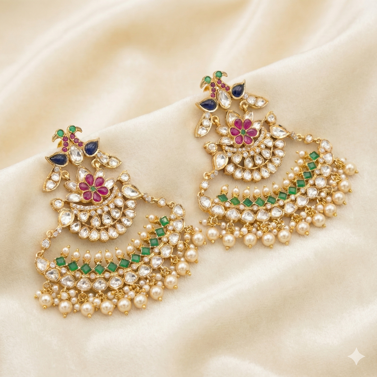 Mrinal peacock moissanite polki chaandbali